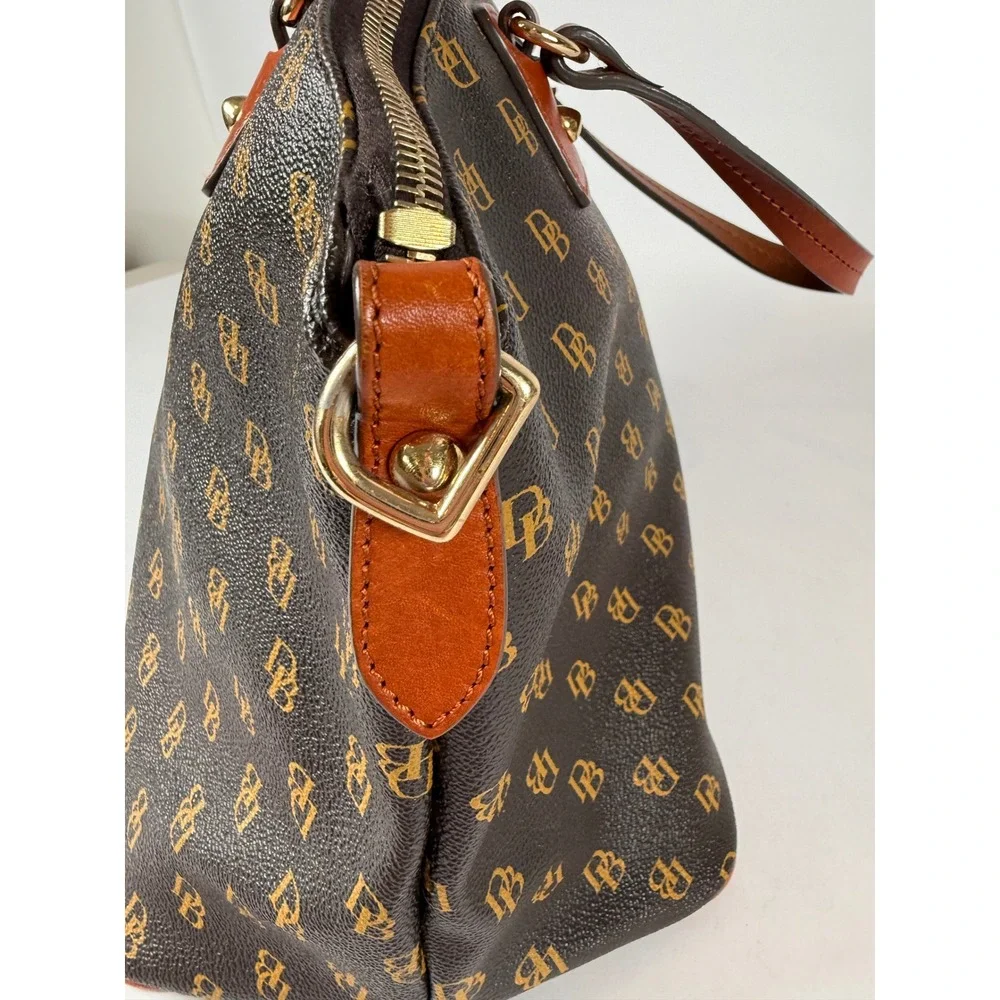Dooney & Bourke Greta Greena Monogram Satchel Bag Brown Tmoro‎ Leather Trim